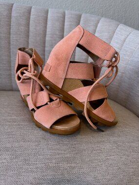 Sorel Joanie II wedge sandals pink suede 6